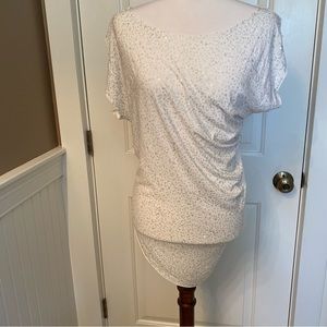VELVET GRAHAM SPENCER TOP TEE BOATNECK WHITE SILVER SEQUINS SHORT SLEEVE SIZE S